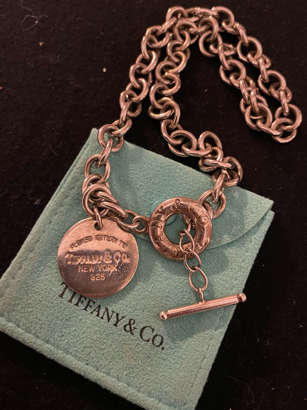 Vintage Tiffany & Co. Sterling Silver Toggle Charm necklace 965 clasp round dog